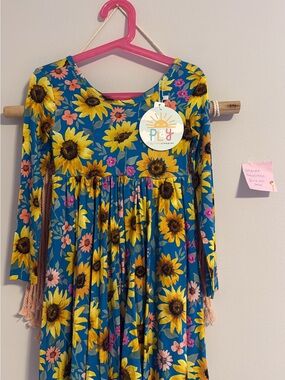 Little Sleepies Teal Floral Sunflower Long Sleeve Dress